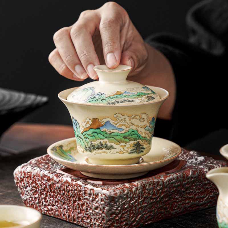 Panorama Ceramic Gaiwan 12cm Zen Tea Cup with Lid