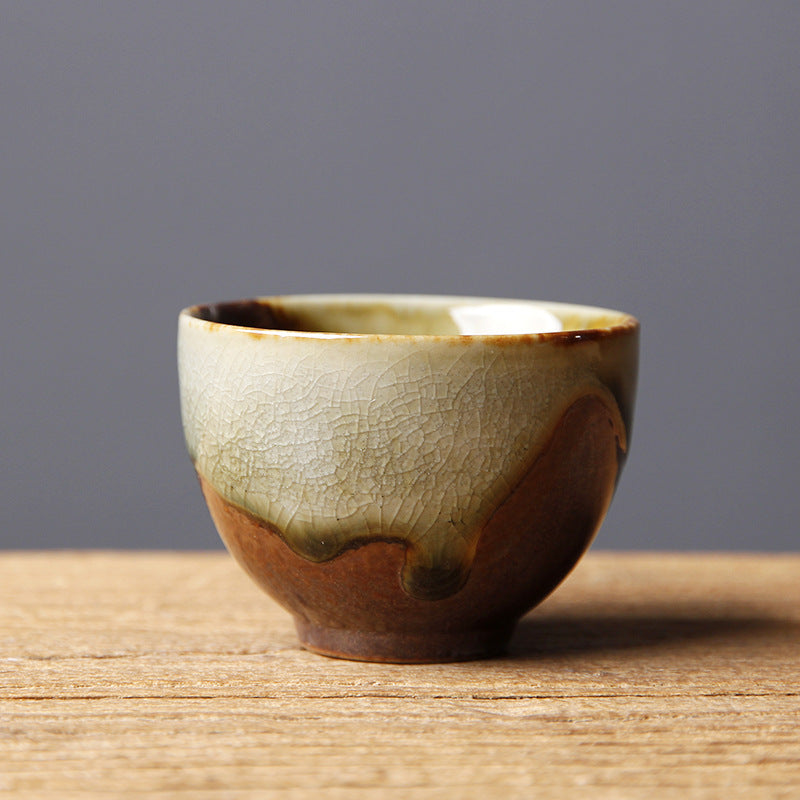 Vintage Brown Beige Kiln Change Ceramic Teacup for Meditation