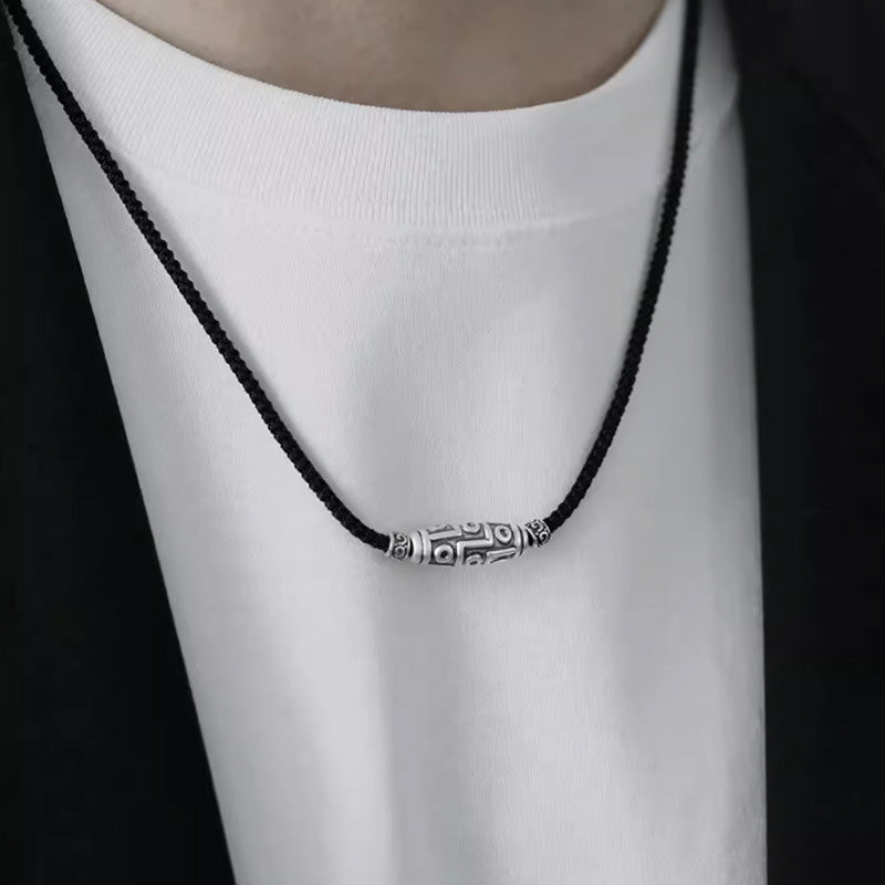 Sterling Silber Neun-Augen-Dzi-Perlen-Halskette für spirituellen Schutz