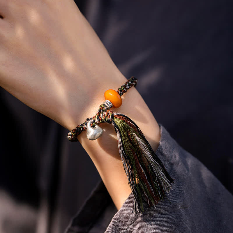 990 Sterling Silver Amber Wish Protection Bracelet
