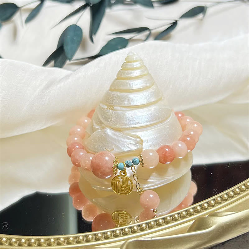 Natural Stone Turquoise Fu Character Luck Bracelet