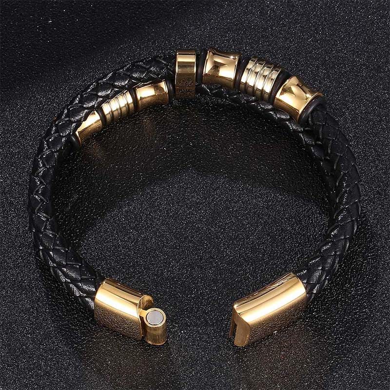 Layered Leather and Titanium Steel Spiritual Bracelet for Balance