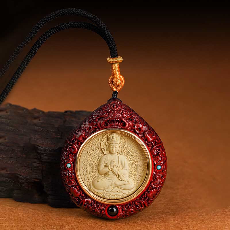 Chinese Zodiac Necklace with Avalokitesvara and Red Sandalwood Pendant
