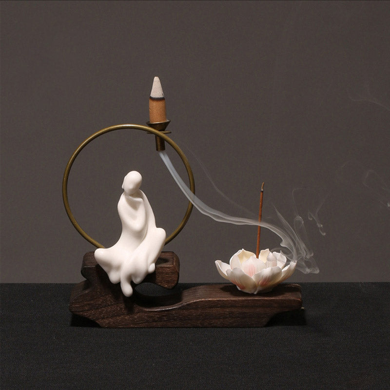Ceramic Lotus Meditation Incense Burner for Calm & Sleep