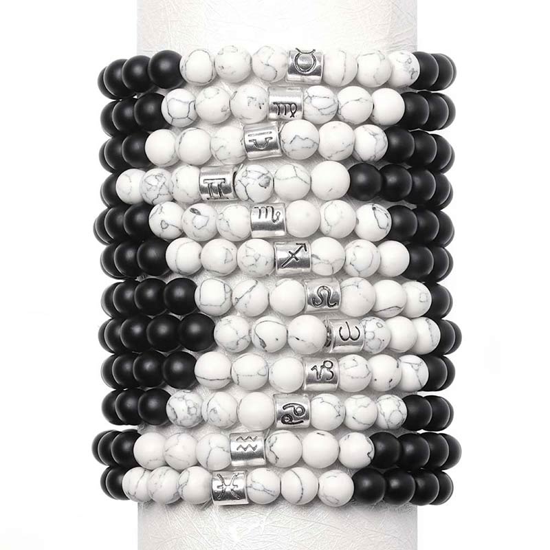 8mm White Turquoise Zodiac Bracelet for Protection & Fortune