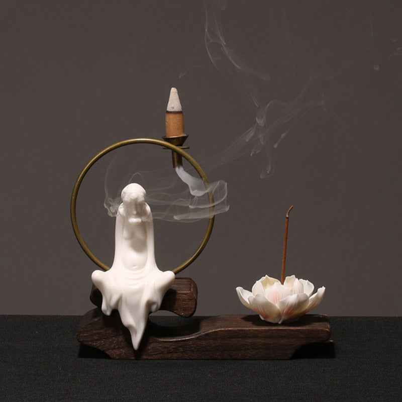 Ceramic Lotus Meditation Incense Burner for Calm & Sleep