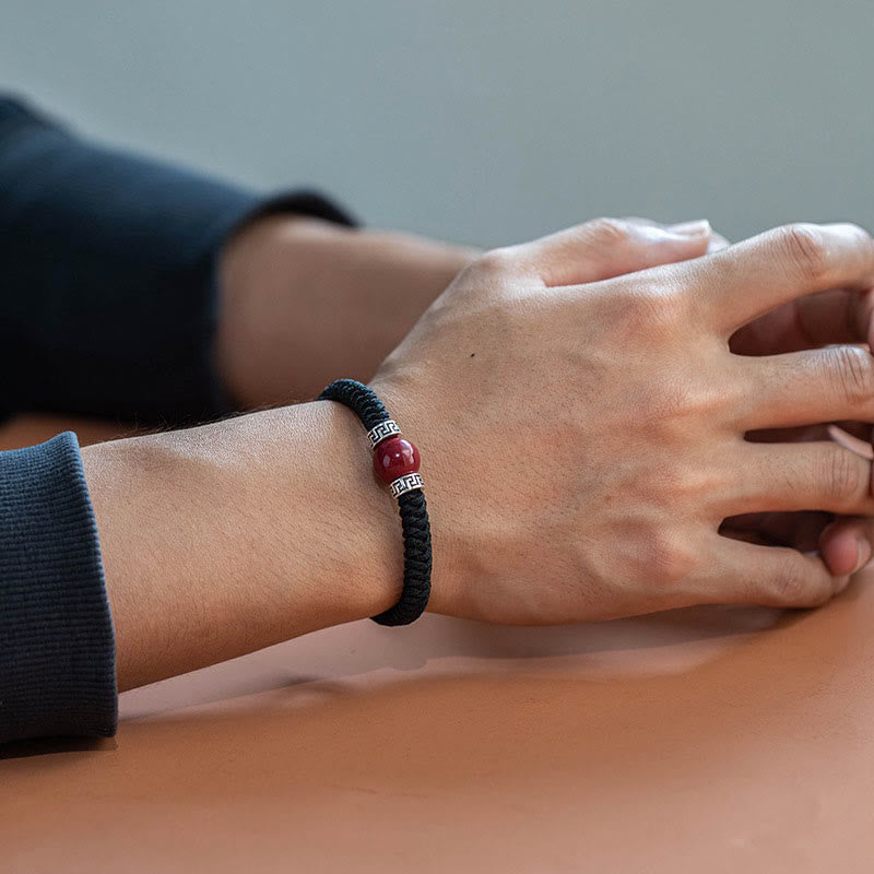Men's Cinnabar Bracelet 12mm Beads | Sterling Silver Calm