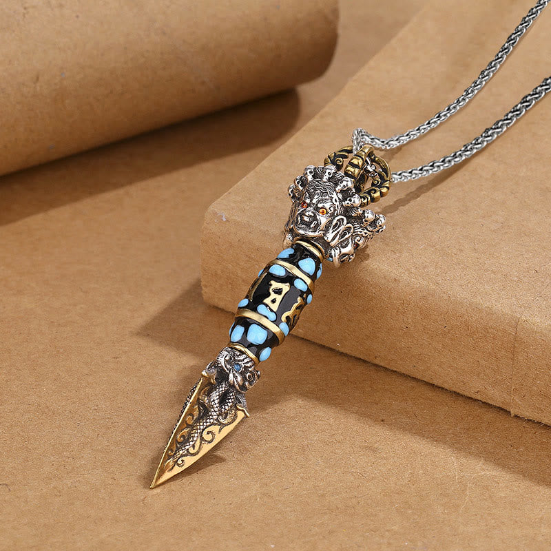 Om Mani Padme Hum Dzi Bead Rotatable Pendant Necklace