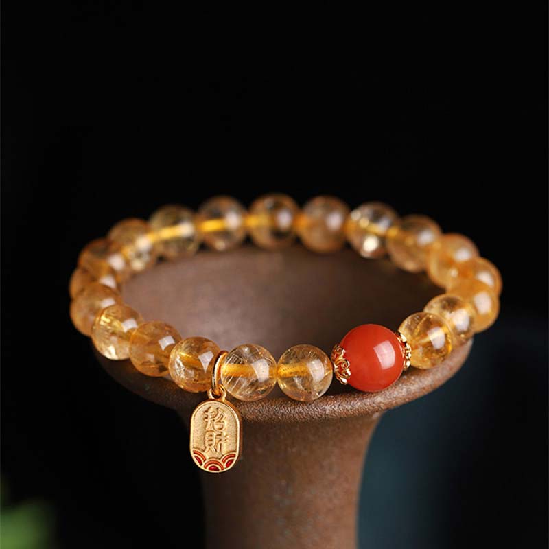 8mm Citrine Red Agate Fortune Charm Bracelet