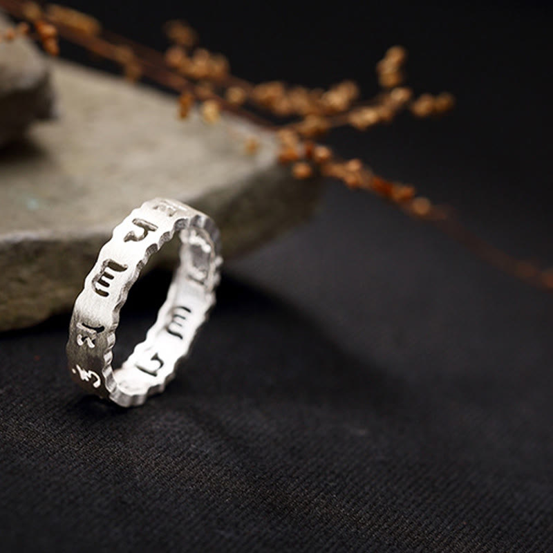 Om Mani Padme Hum Sterling Silver Tibetan Ring - Handmade Peace