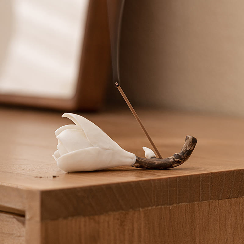 Gardenia Flower Ceramic Incense Burner 8.5cm for Meditation