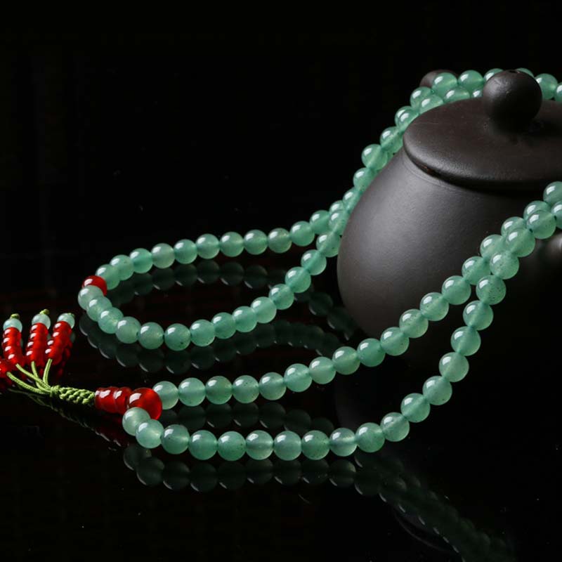 108 Bead Mala Bracelet Green Aventurine & Red Agate for Luck