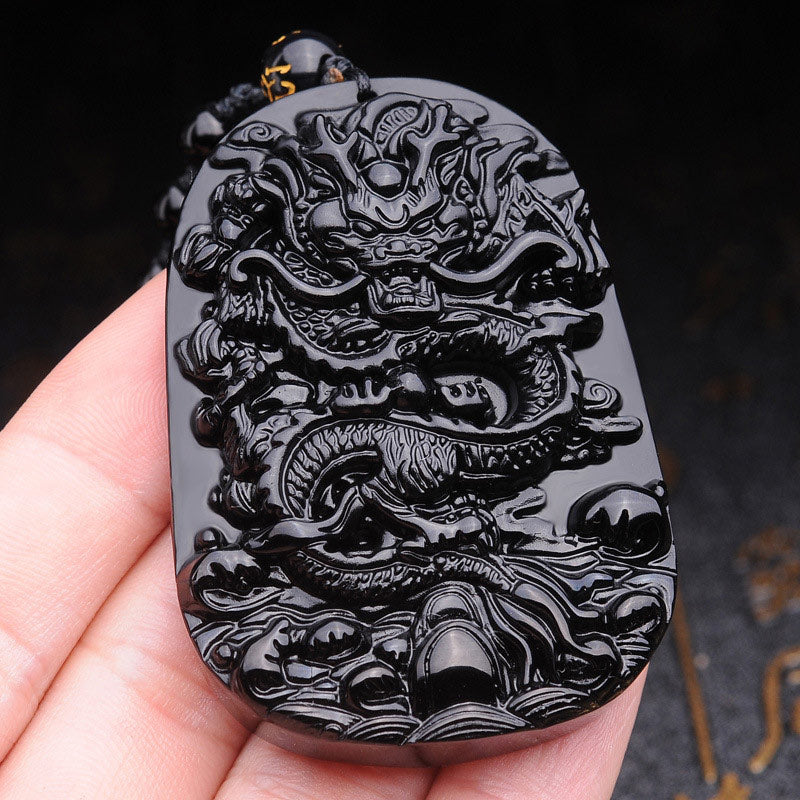 Black Obsidian Dragon Pendant Necklace for Fulfilment