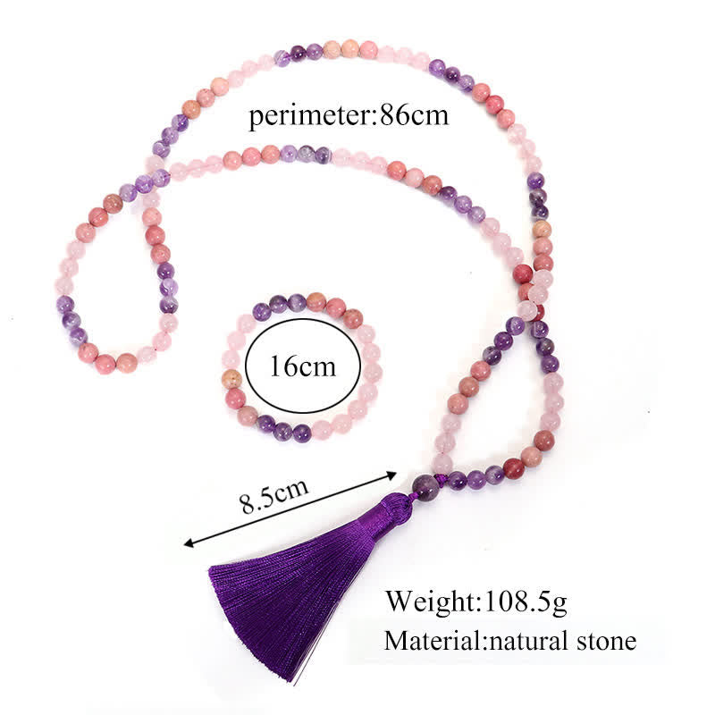 Amethyst Rose Quartz 108 Bead Gemstone Mala Bracelet