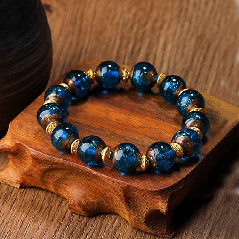 Gold Swallowing Beast Liuli Glass Bead Spiritual Bracelet 12mm