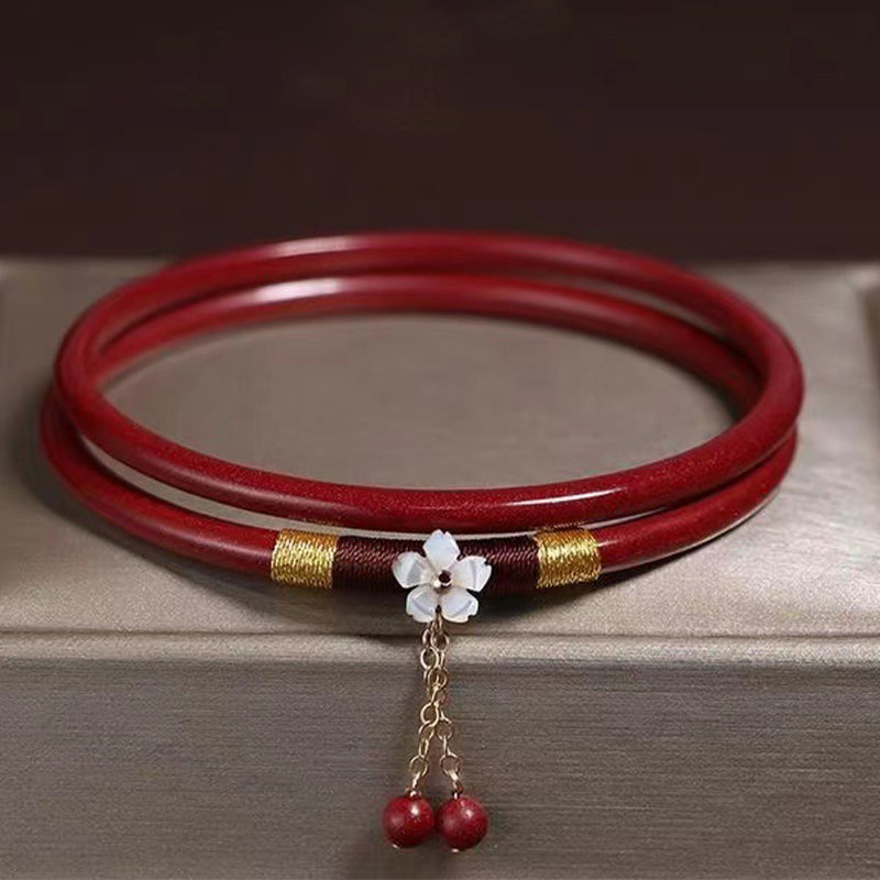 58mm Cinnabar Flower Blessing Bangle Bracelet for Meditation