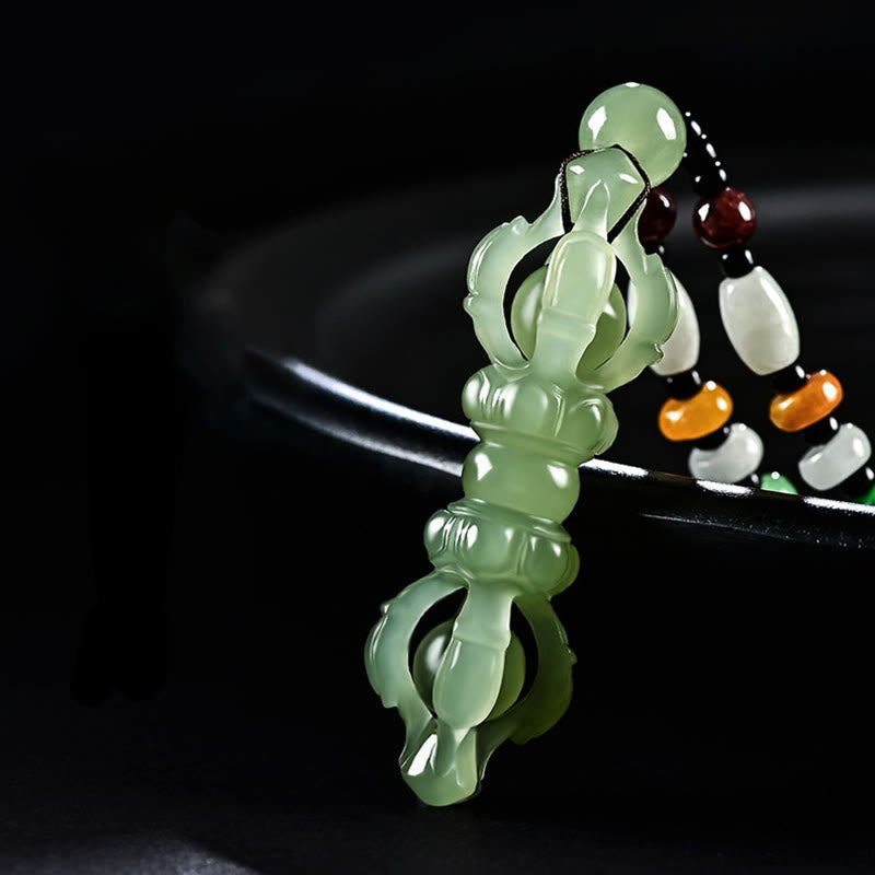 Natural Hetian Cyan Jade Success Necklace with Dorje Vajra