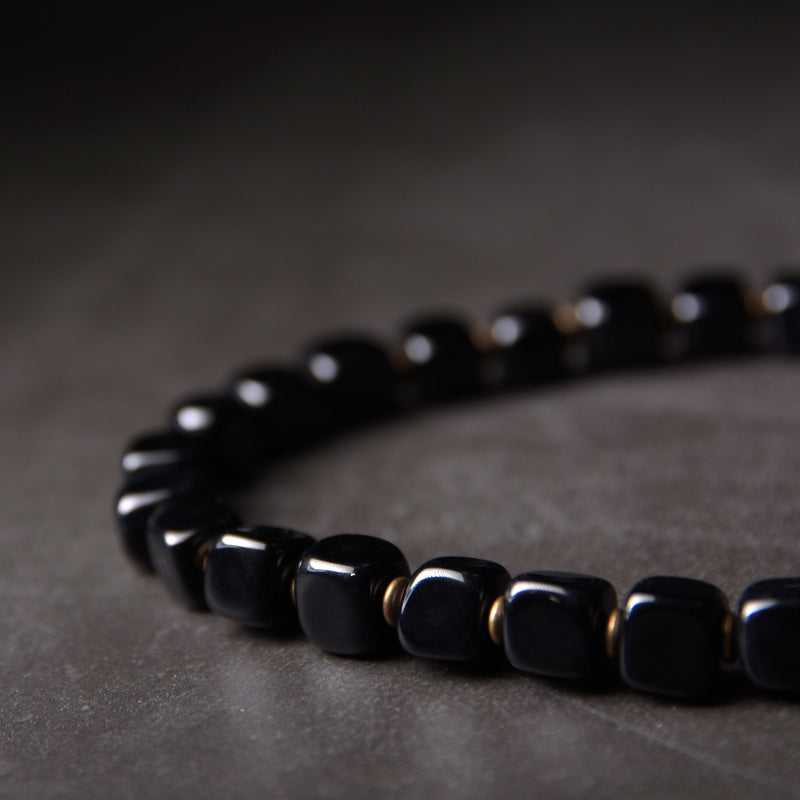 Ebony Wood Spiritual Peace Bracelet with Dzi Beads & Copper