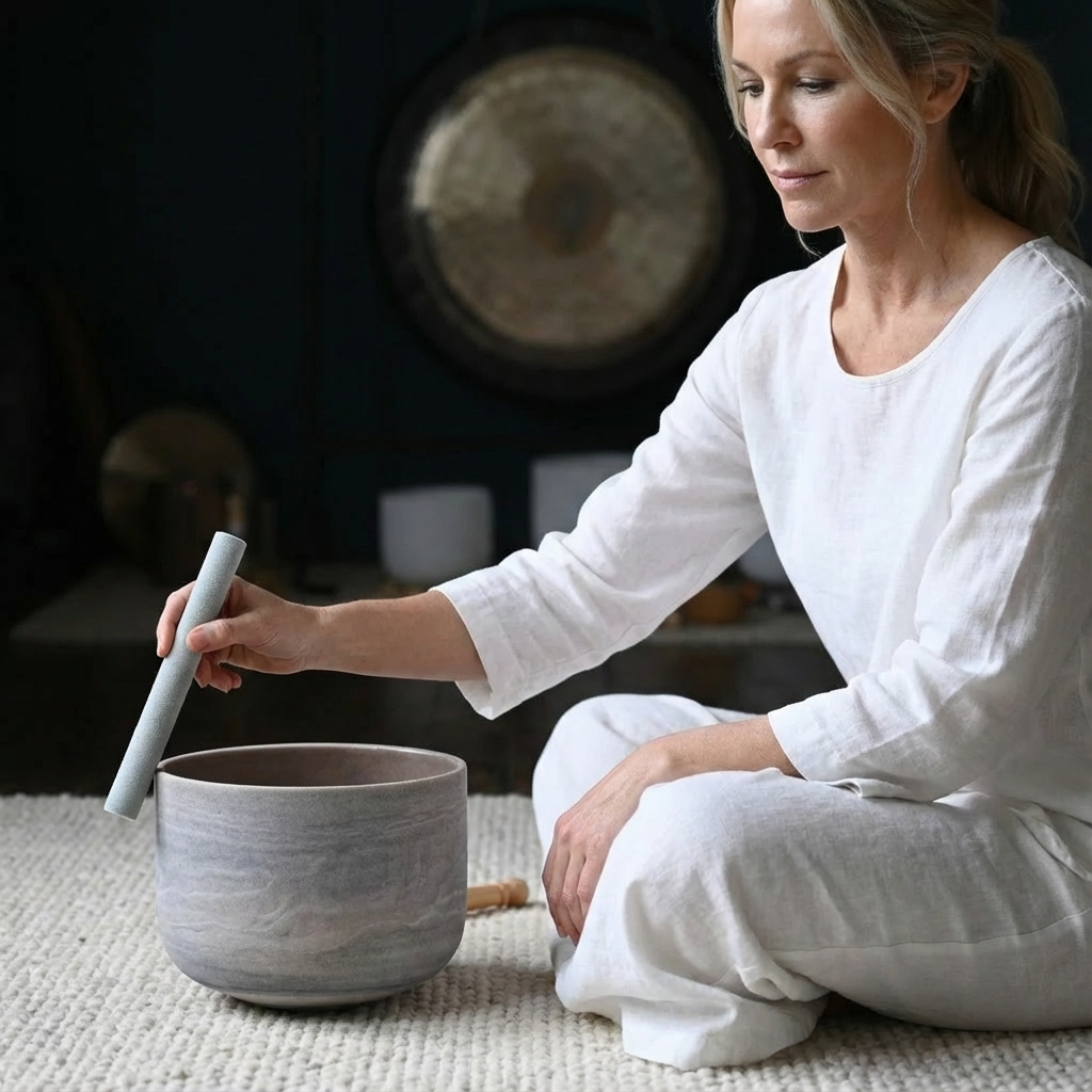 Rubin-Edelstein-Quarzkristall-Klangschale zur Meditation