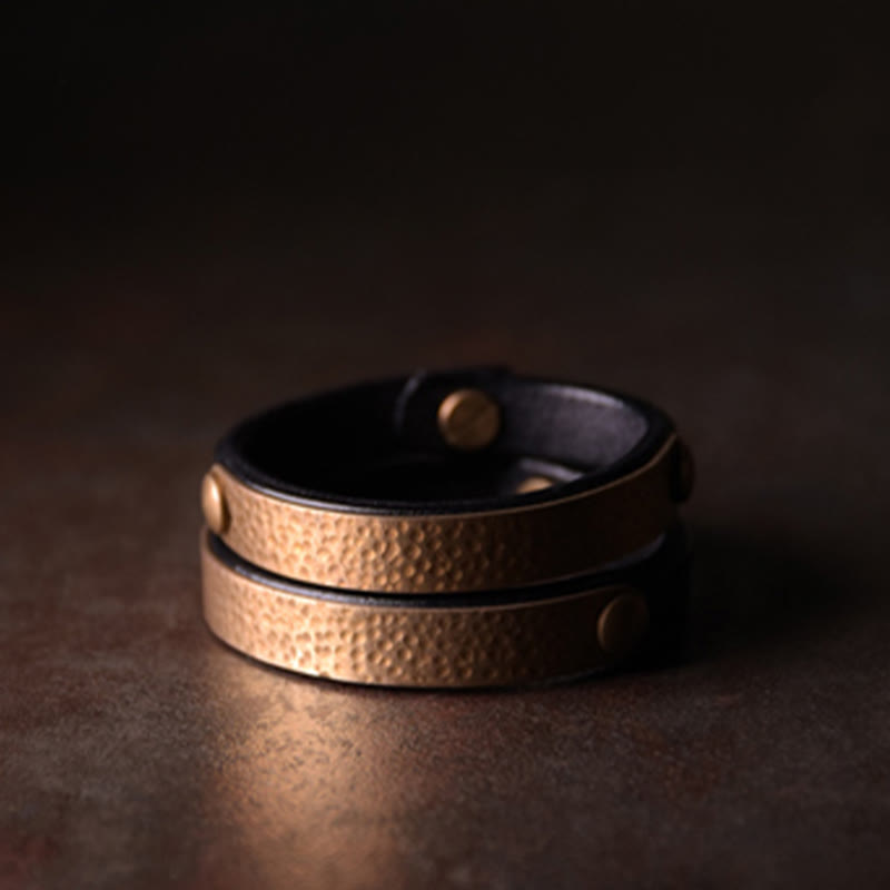 Vintage Copper Leather Wealth Bracelet for Spiritual Prosperity