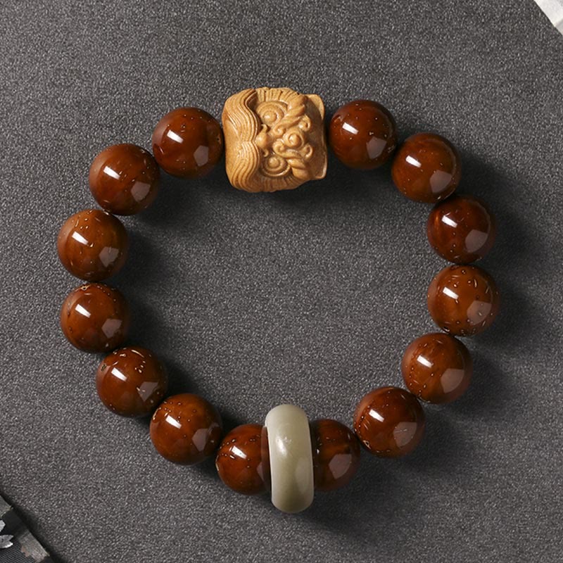 Purple Bodhi Seed Dancing Lion Spiritual Bracelet 15-17cm
