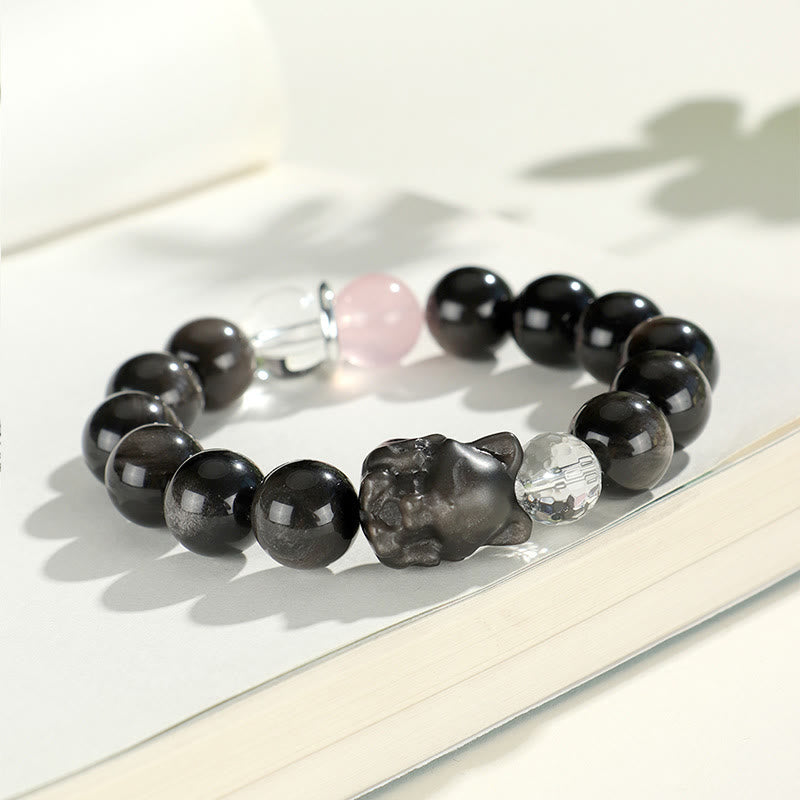 Silver Sheen Obsidian Protection Bracelet 14-16.5cm