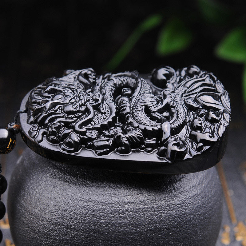 Black Obsidian Dragon Pendant Necklace for Fulfilment