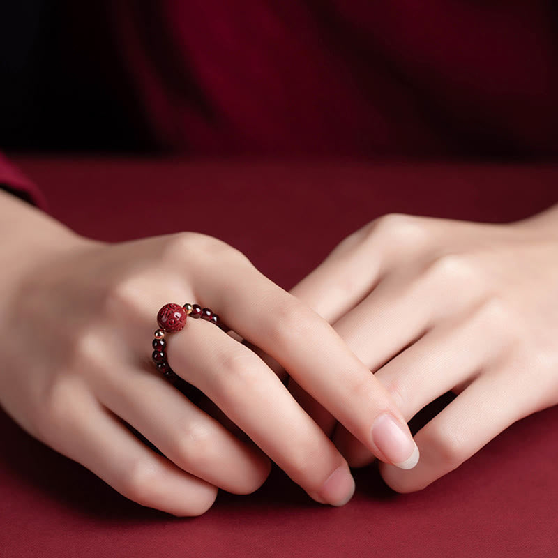 Adjustable Garnet PiXiu Ring with Om Mani Padme Hum for Protection