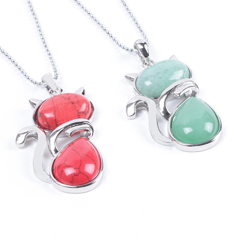 Green Aventurine Crystal Necklace | Protection Cat Pendant
