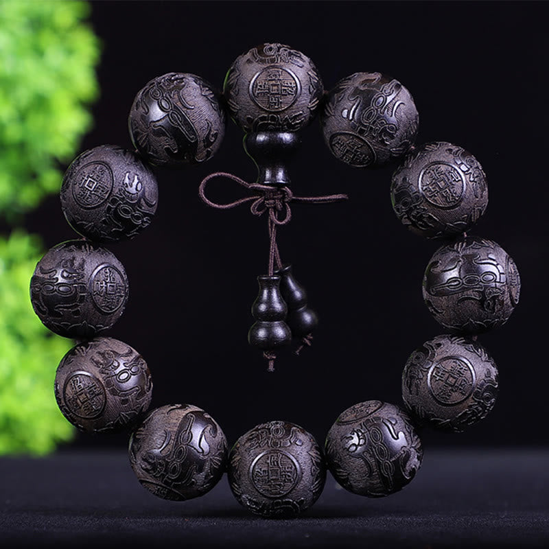 Chinesisches Sternzeichen-Armband aus Rosenholz | 12 Sternzeichen-Perlen Wärme