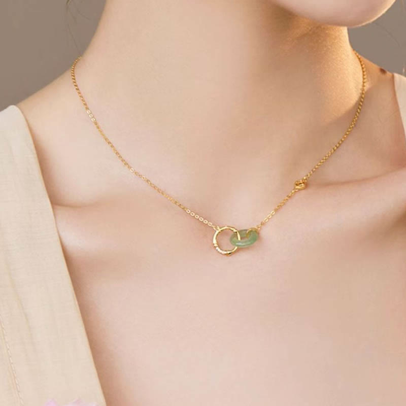 925 Sterling Silver Green Aventurine Peace Buckle Necklace