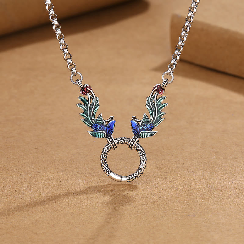 Copper Phoenix and Lotus Necklace for Luck and Protection
