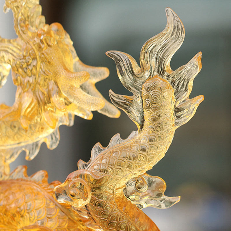 Yellow Dragon Liuli Crystal Spiritual Animal Figurine 8"