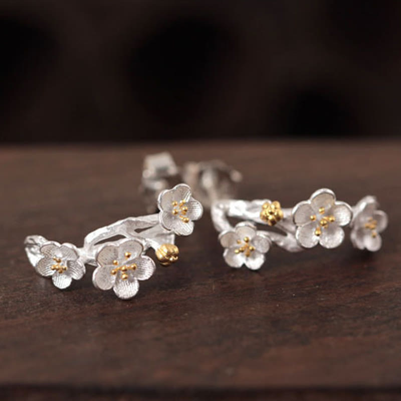 925 Sterling Silver Plum Blossom Spiritual Earrings for Protection