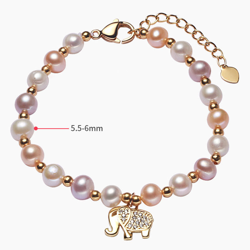 18K Gold Plated Pearl Elephant Charm Bracelet for Sincerity