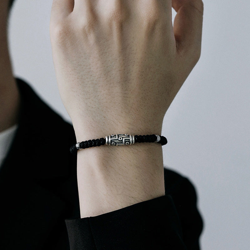 999 Sterling Silver Nine-Eye Dzi Bead Spiritual Protection Bracelet