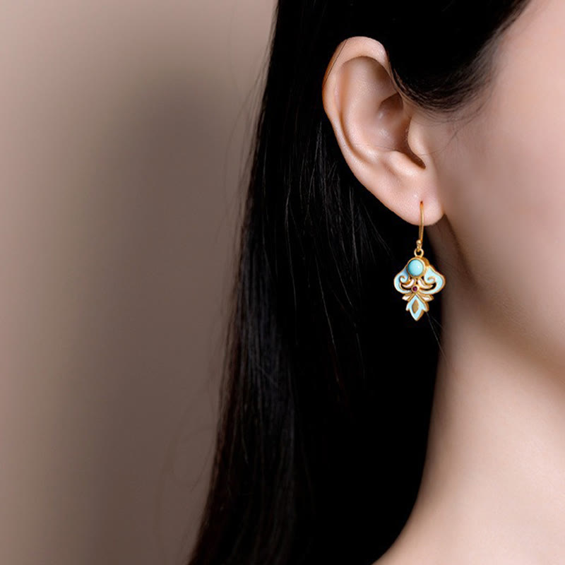 Copper Enamel Turquoise Positive Energy Drop Earrings