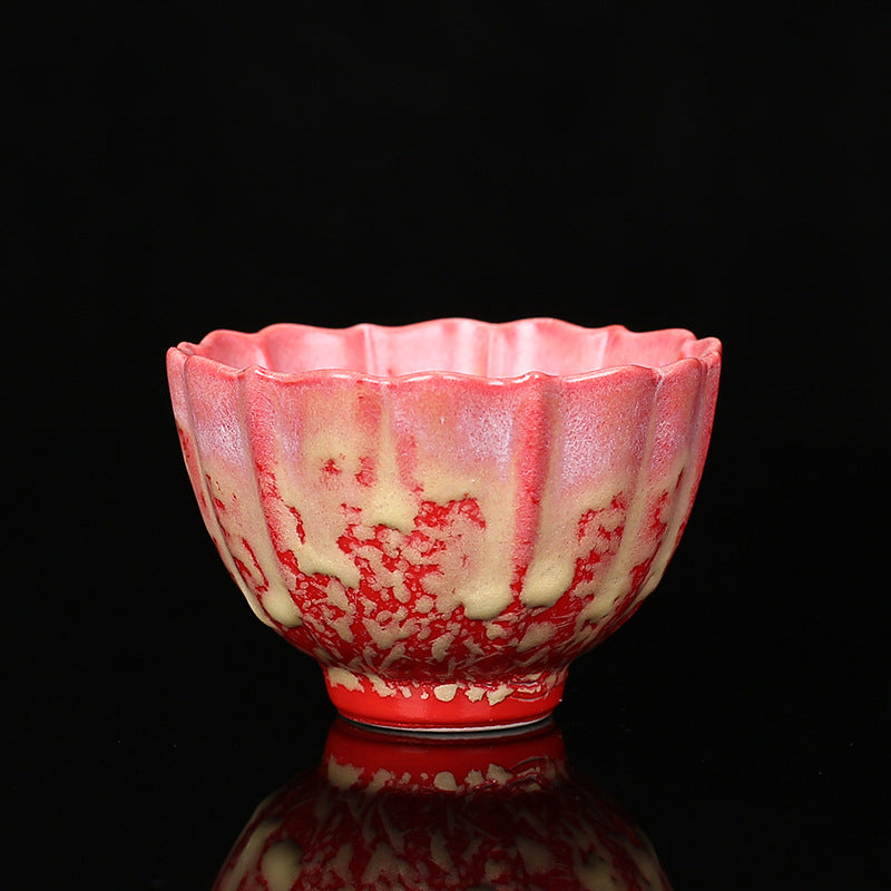Retro Blue Red Gradient Lotus Ceramic Teacup Bowl