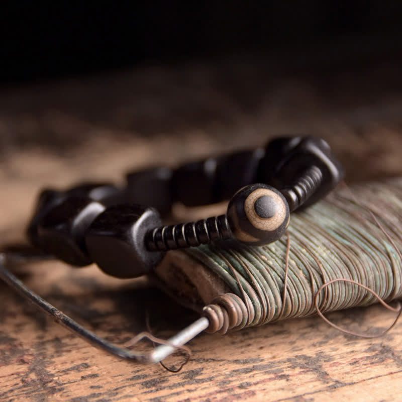 Unisex Ebony Wood Dzi Bead Spiritual Bracelet for Strength