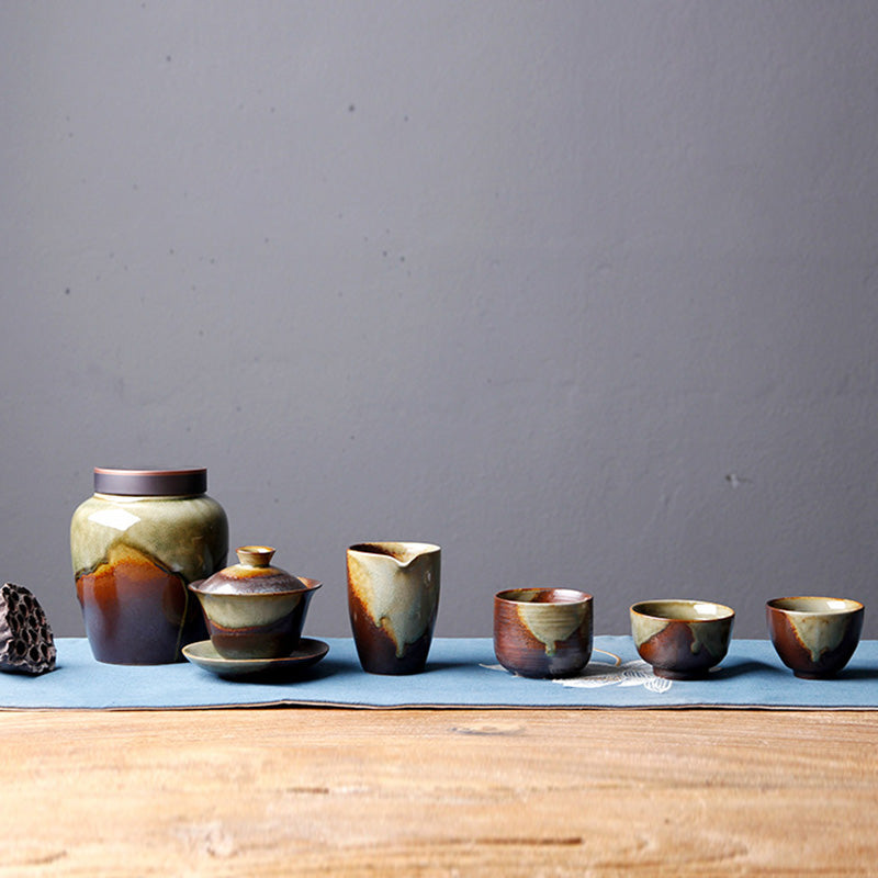 Vintage Brown Beige Kiln Change Ceramic Teacup for Meditation