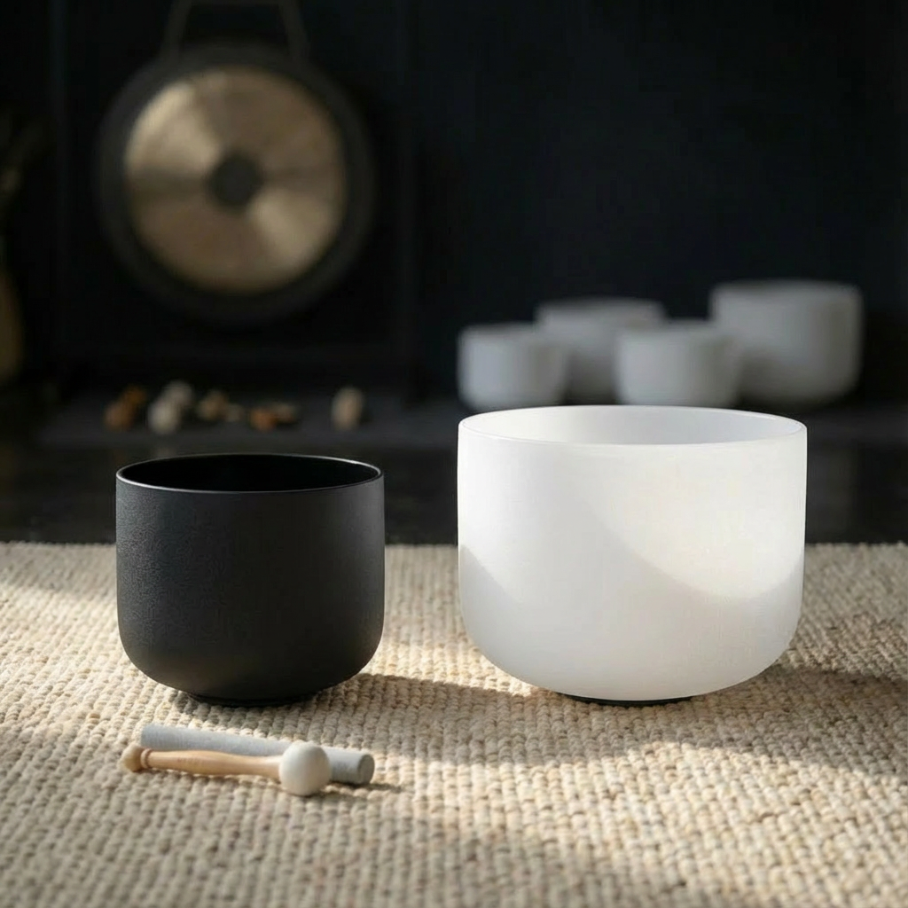 Kristallklangschalen-Set – 8 Zoll A-Note und 10 Zoll F-Note Yin Yang