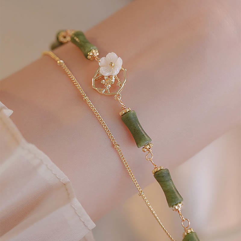 14k Gold Plated Peridot Spiritual Bracelet with Bamboo Flower