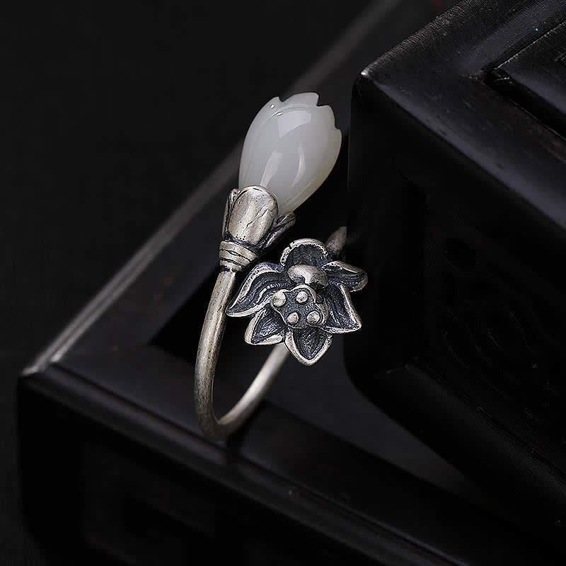 Verstellbarer Jade-Lotus-Kupfer-Balance-Heilungsring