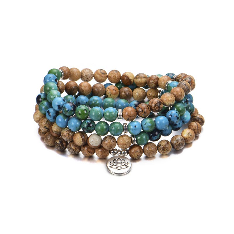 108 Beads Bodhi Seed Mala with Lotus Symbol for Meditation