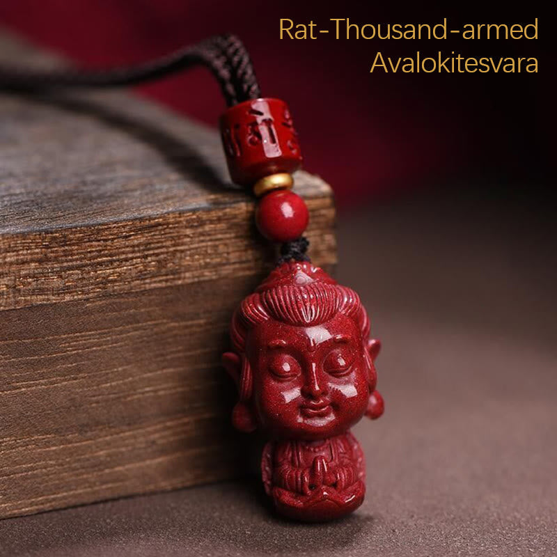 Natural Cinnabar Chinese Zodiac Necklace with Natal Buddha Protection