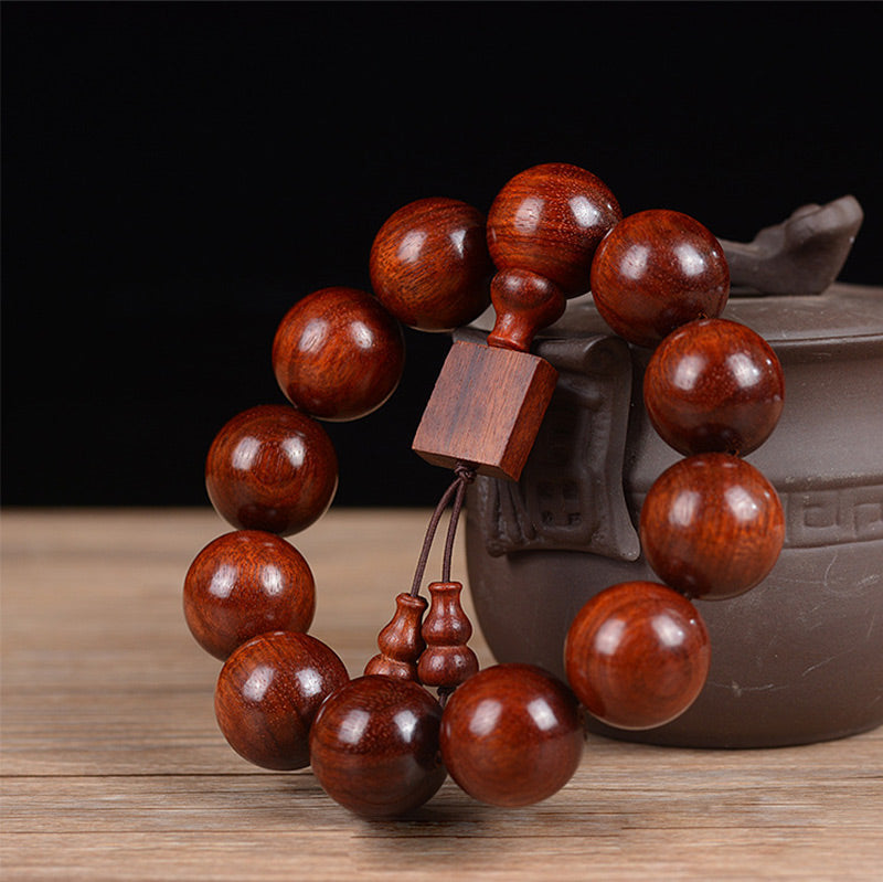 15mm Small Leaf Red Sandalwood Spiritual Bracelet for Relaxation