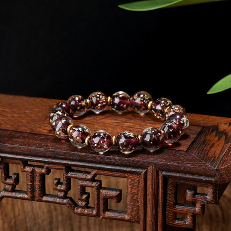 Gold Swallowing Beast Luminous Liuli Glass 12mm Bracelet