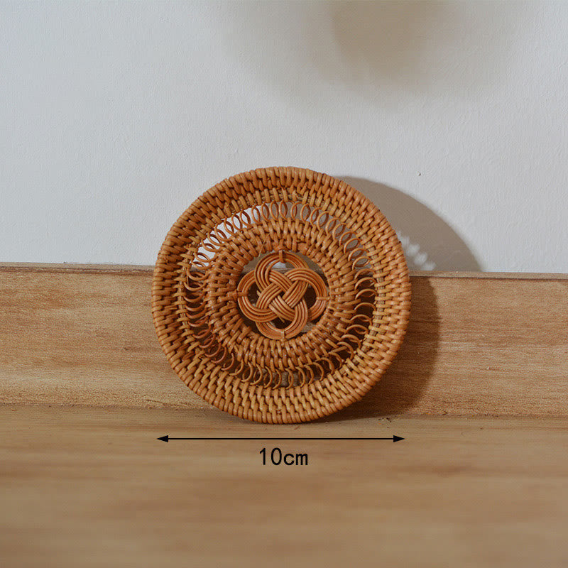 Ceramic Flower Pattern Rattan Cup Mat | 10cm Coaster