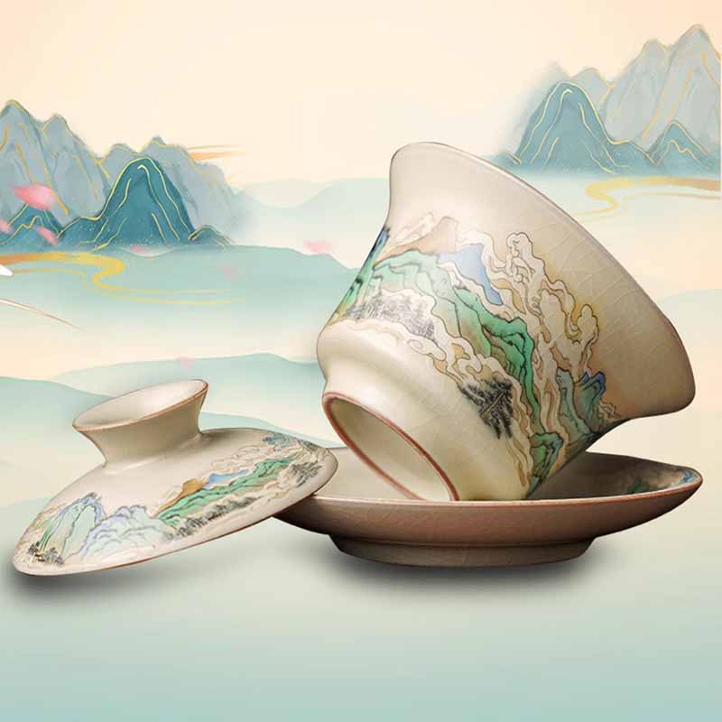Panorama Ceramic Gaiwan 12cm Zen Tea Cup with Lid