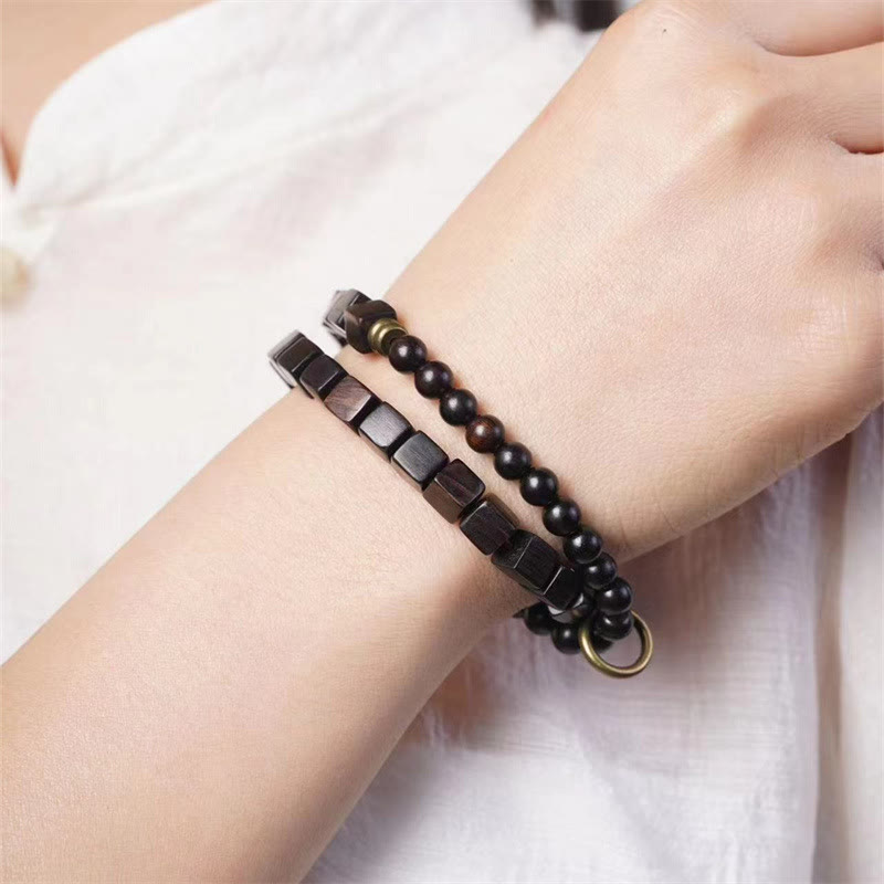 Tibet Ebony Wood Double Wrap Spiritual Bracelet for Peace